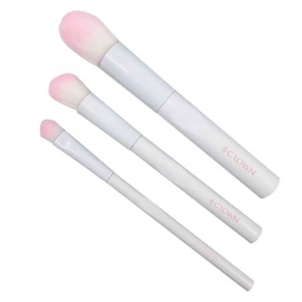 Crown Pro Makeup Brush Trio 3pc White Pink Face Eye Brushes New Beauty Set